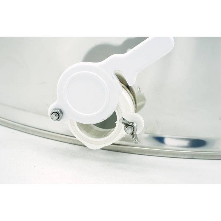 Odstojnik nierdzewny 70 l / ~100 kg, zawór plastikowy, mufa nierdzewna - SN_64/B