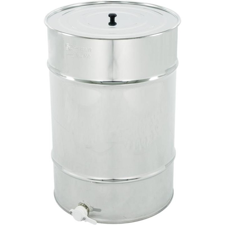 Odstojnik nierdzewny 140 l / ~200 kg , zawór plastikowy, mufa nierdzewna - SN_64/C