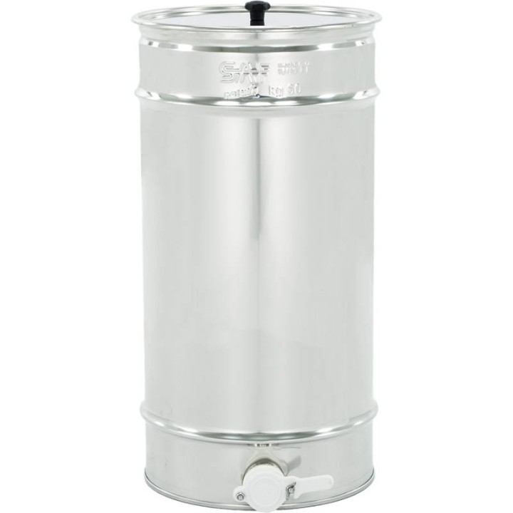 Odstojnik nierdzewny  40 l / ~60 kg  z sitem, zawór plastikowy, mufa nierdzewna - SN_64/F