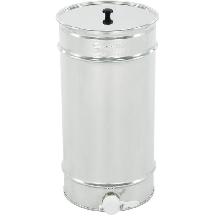 Odstojnik nierdzewny  40 l / ~60 kg  z sitem, zawór plastikowy, mufa nierdzewna - SN_64/F