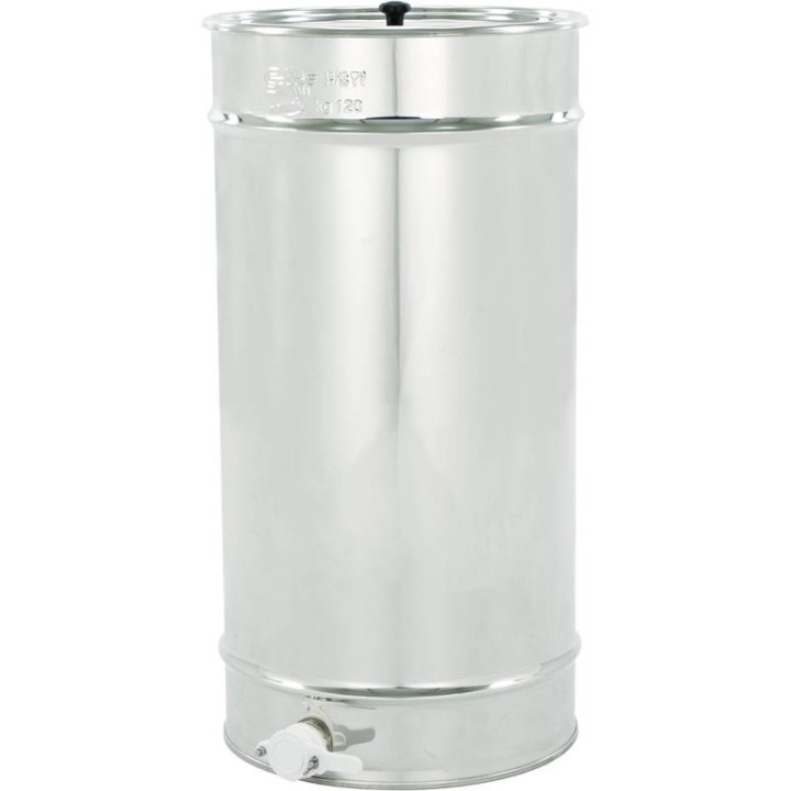 Odstojnik nierdzewny  80 l / ~120 kg  z sitem, zawór plastikowy, mufa nierdzewna - SN_64/G