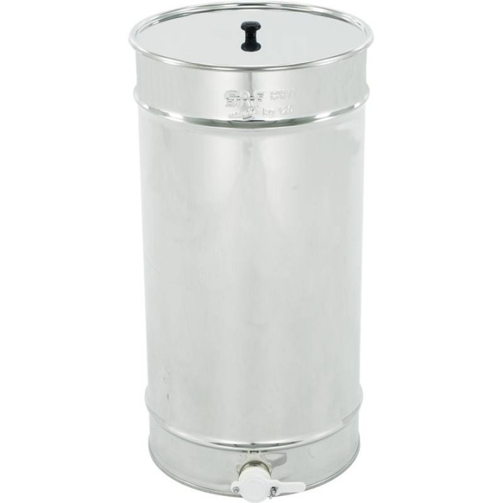 Odstojnik nierdzewny  80 l / ~120 kg  z sitem, zawór plastikowy, mufa nierdzewna - SN_64/G