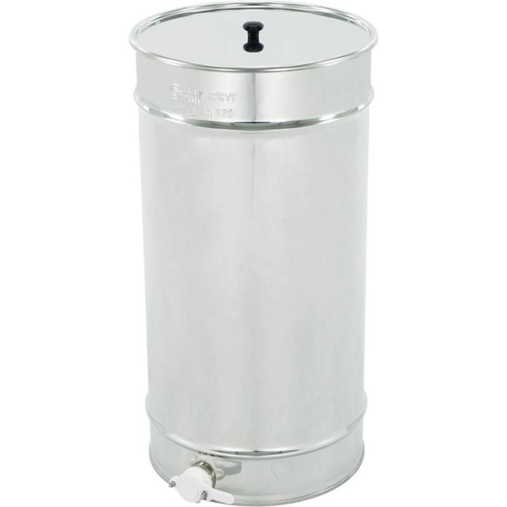 Odstojnik nierdzewny  80 l / ~120 kg  z sitem, zawór plastikowy, mufa nierdzewna - SN_64/G