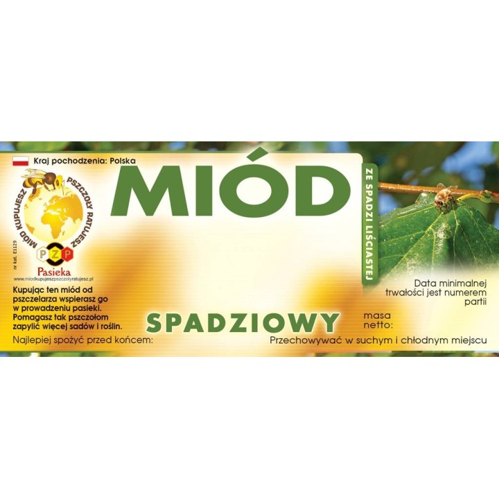 Paczka etykiet z logo akcji na miód spadziowy ze spadzi liściastej  (100szt) - wzór E1229LOGO
