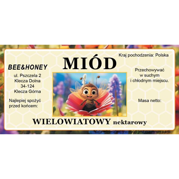 Etykiety na miód z własnym nazwiskiem PERSONALIZOWANE (100 szt) - wzór EN19