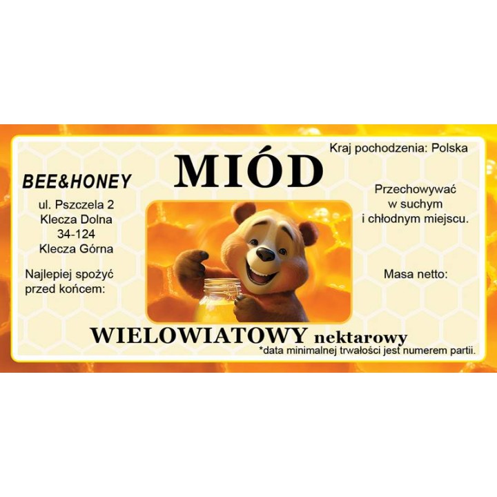 Etykiety na miód z własnym nazwiskiem PERSONALIZOWANE (100 szt) - wzór EN20