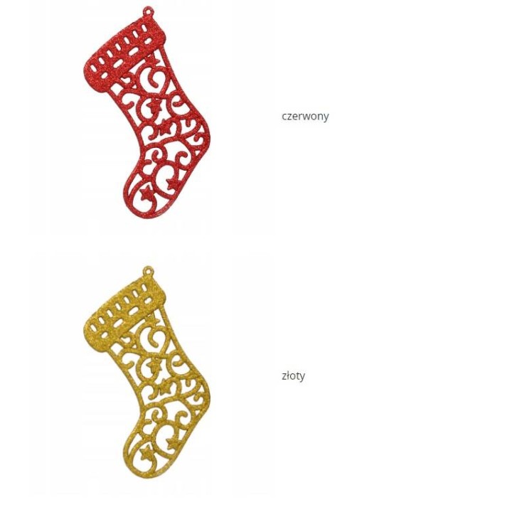 KOMPLET 12 OZDÓB CHOINKOWYCH - BUT 10 CM CZERWONY/ZŁOTY/SREBRNY