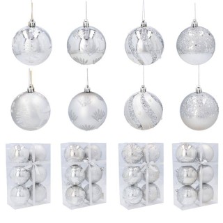 KPL. 6 BOMBEK CHOINKOWYCH 8 CM SREBRNE MIX WZORÓW - BAI9891