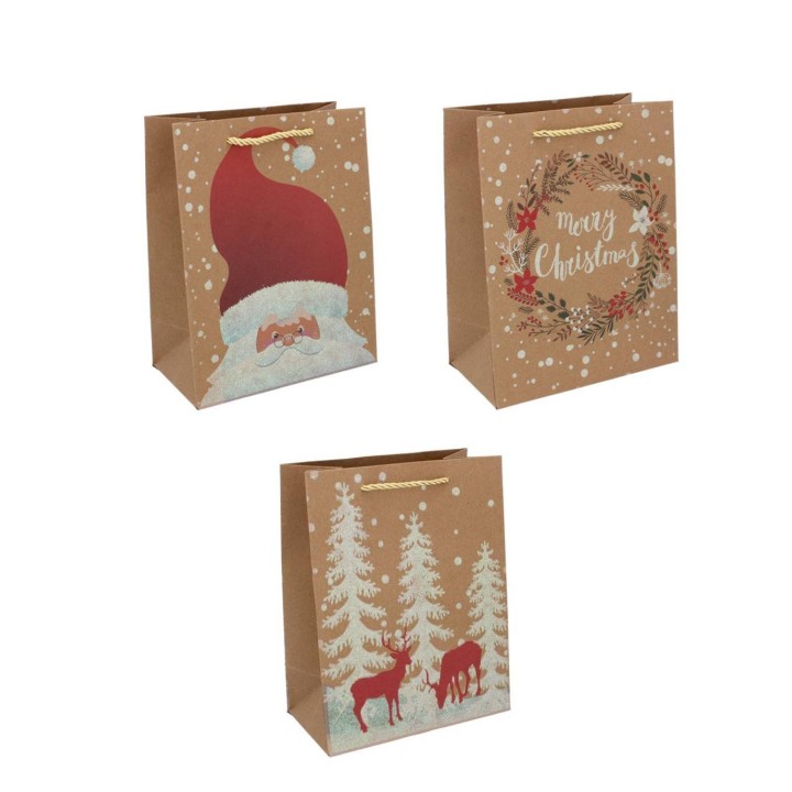 TOREBKA PREZENTOWA BOŻONAR. BRĄZOWA "ŚNIEŻYNKI" 23 x 18 x 10 cm - BAG5106