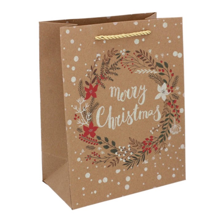 TOREBKA PREZENTOWA BOŻONAR. BRĄZOWA "ŚNIEŻYNKI" 40 x 30 x 12 cm - BAG5120