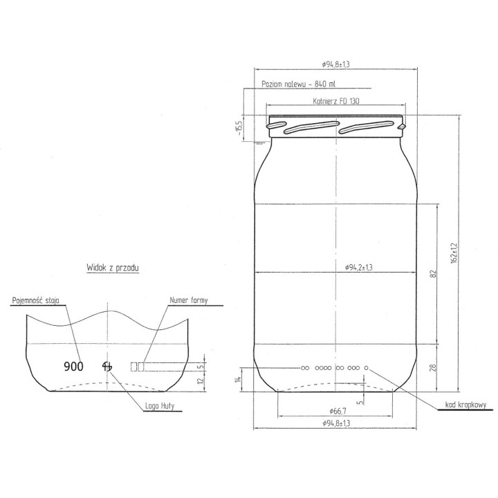 Paleta słoików 0,9 litra (1728 szt.) 900 ml - wzór PA5