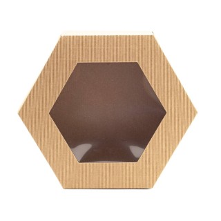 Pudełko prezentowe karbowane z oknem 6-kątne HEKSAGON 240x240x90mm - PP3