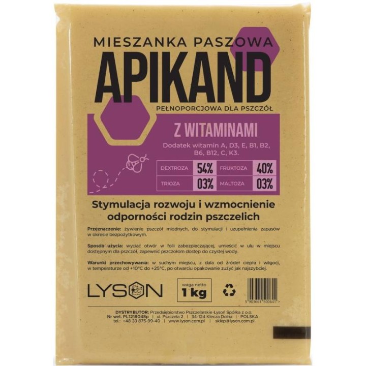 Apikand BF z witaminami - ciasto 1 kg. dla pszczół - wzór 3243