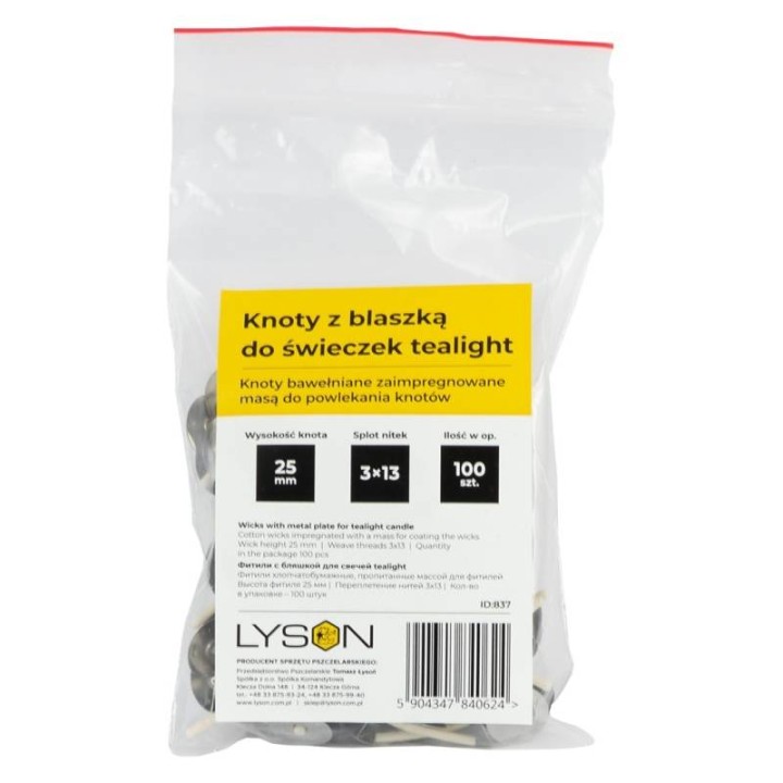 Knot woskowany z blaszką do tealight splot 3x13 – 39 nitek - 837