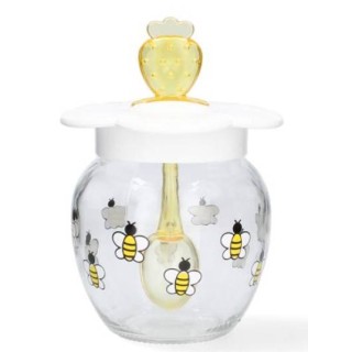 SŁOIK DEKOROWANY Z PLASTIKOWĄ ŁYŻECZKĄ/PAŁECZKĄ  370ML