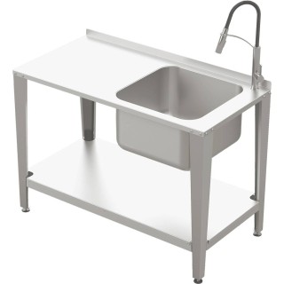 Stół roboczy do pracowni pasiecznej ze stali nierdzewnej ze zlewozmywakiem i kranem, 1500 mm - W925