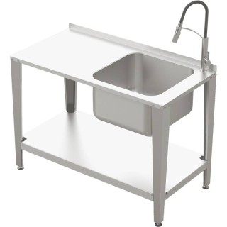 Stół roboczy do pracowni pasiecznej ze stali nierdzewnej ze zlewozmywakiem i kranem, 2000 mm - W928