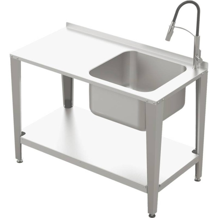 Stół roboczy do pracowni pasiecznej ze stali nierdzewnej ze zlewozmywakiem i kranem, 2000 mm - W928