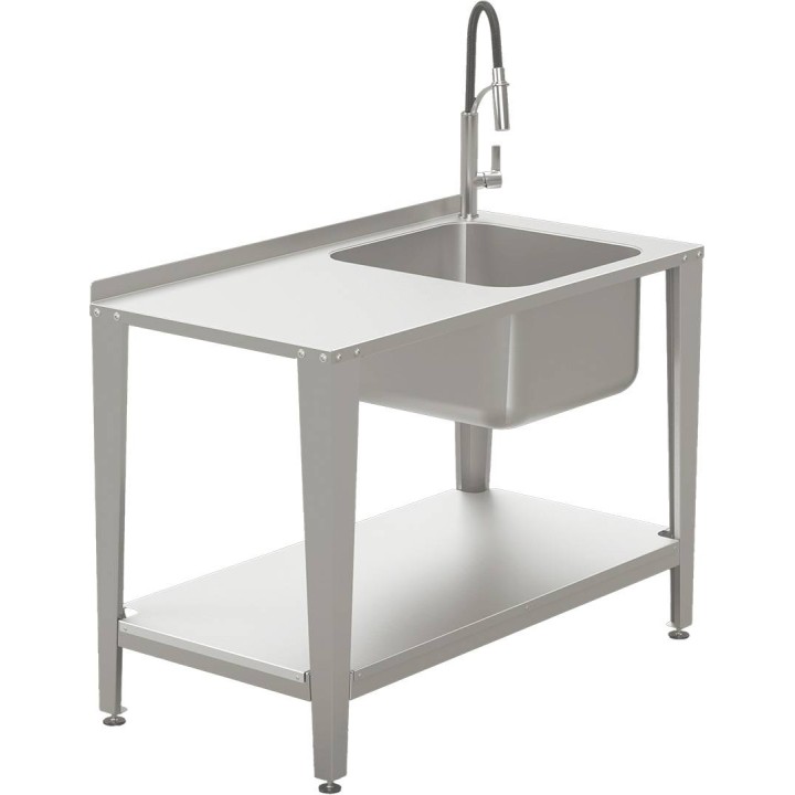 Stół roboczy do pracowni pasiecznej ze stali nierdzewnej ze zlewozmywakiem i kranem, 2000 mm - W928