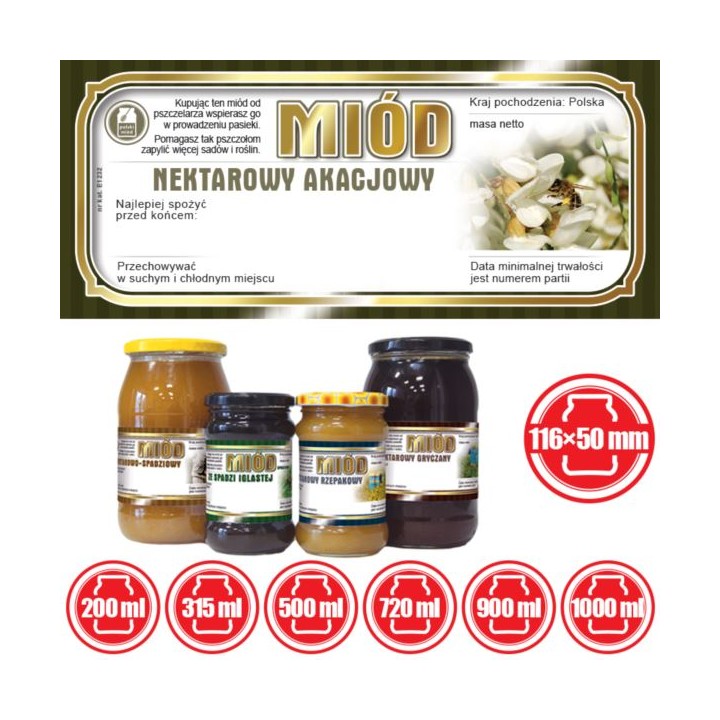 Paczka etykiet na miód akacjowy 116x50 (100szt) - wzór E1232