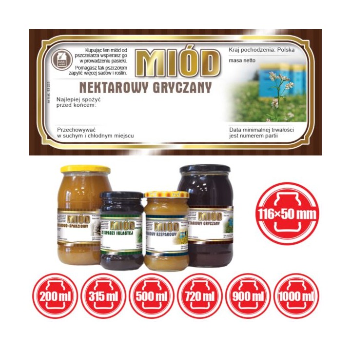 Paczka etykiet na miód gryczany 116x50 (100szt) - wzór E1233