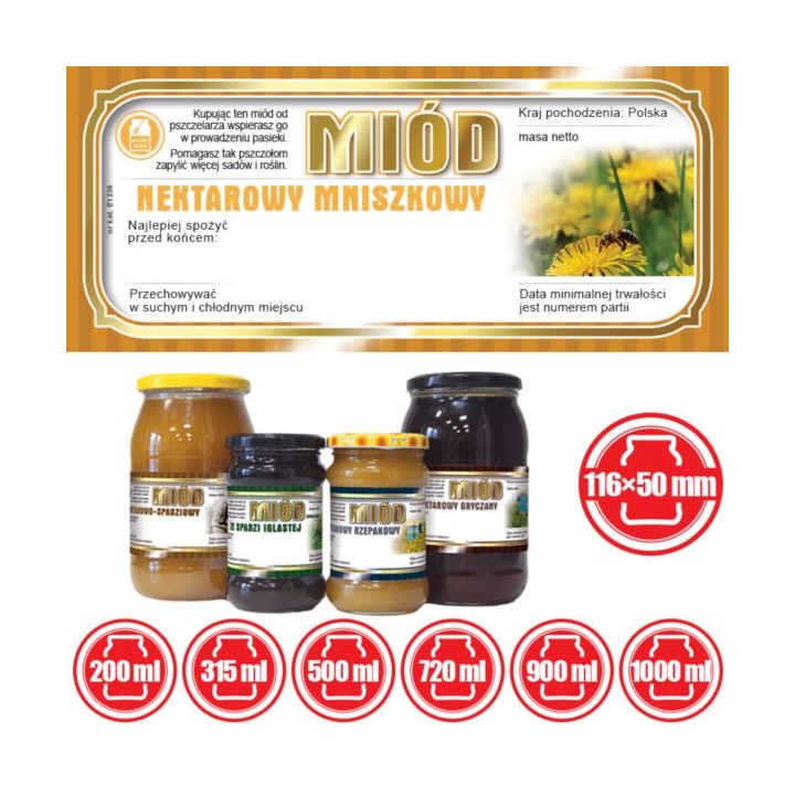 Paczka etykiet na miód mniszkowy 116x50 (100szt) - wzór E1236