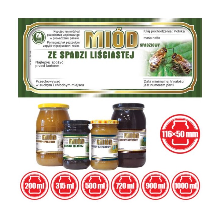Paczka etykiet na miód ze spadzi liściastej 116x50 (100szt) - wzór E1241