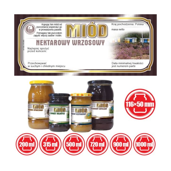 Paczka etykiet na miód wrzosowy 116x50 (100szt) - wzór E1243