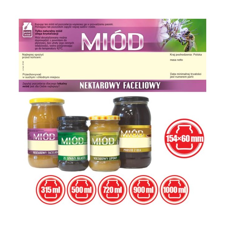 Paczka dużych etykiet na miód faceliowy  (100szt) - wzór E145