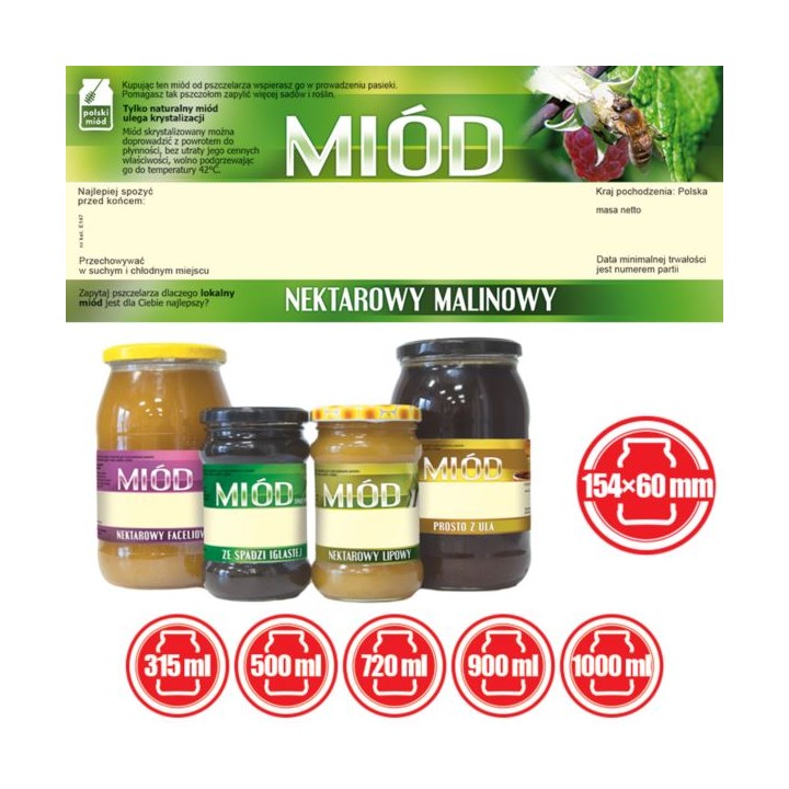 Paczka dużych etykiet na miód malinowy (100szt) - wzór E147