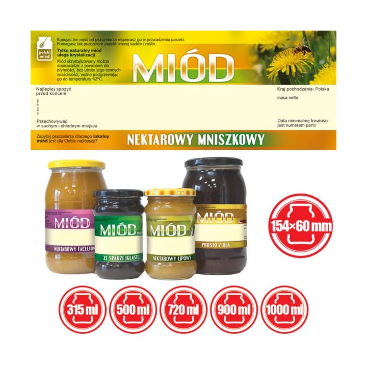 Paczka dużych etykiet na miód mniszkowy (100szt) - wzór E148