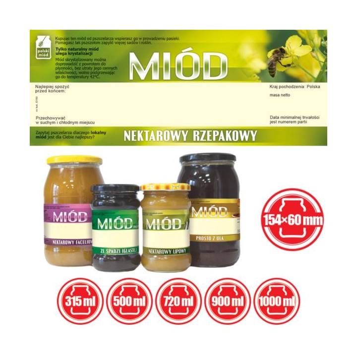 Paczka dużych etykiet na miód rzepakowy (100szt) - wzór E150
