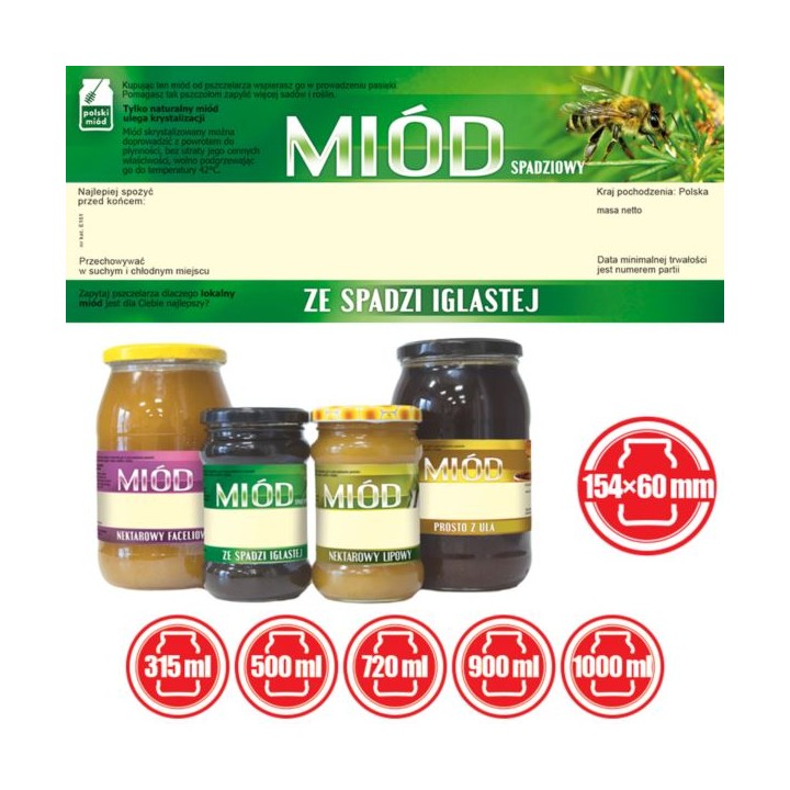 Paczka dużych etykiet na miód ze spadzi iglastej (100szt) - wzór E151