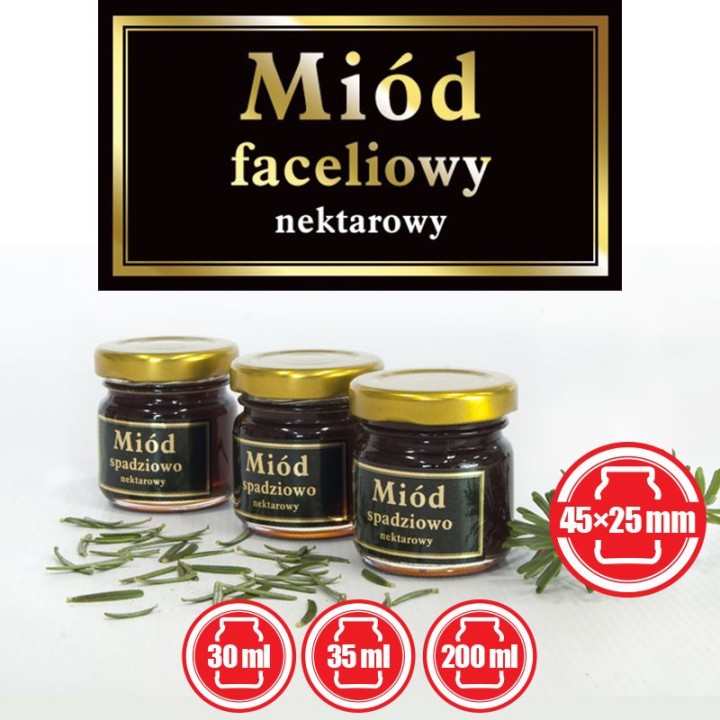 Paczka małych etykiet ze złoceniem (miód malinowy) 10szt - wzór EM31