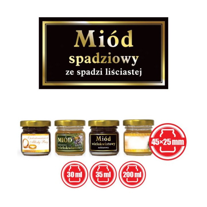 Paczka małych etykiet ze złoceniem (miód ze spadzi liściastej) 10szt - wzór EM36