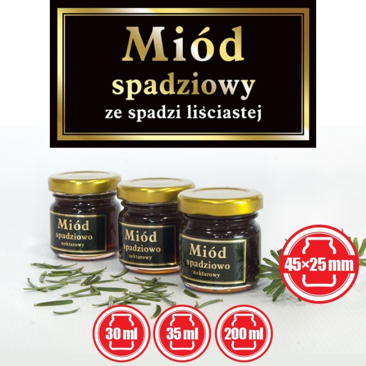Paczka małych etykiet ze złoceniem (miód ze spadzi liściastej) 10szt - wzór EM36