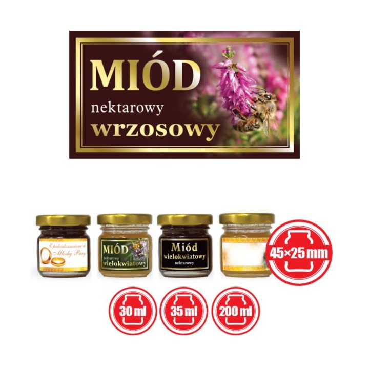 Paczka małych etykiet ze złoceniem (miód wrzosowy) 10szt - wzór EM51