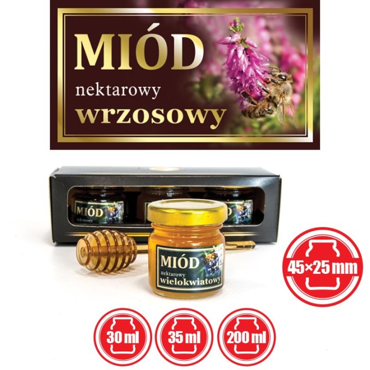 Paczka małych etykiet ze złoceniem (miód wrzosowy) 10szt - wzór EM51