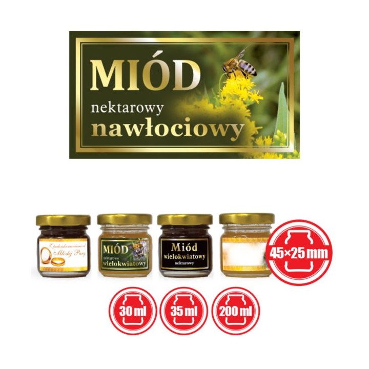 Paczka małych etykiet ze złoceniem (miód nawłociowy) 10szt - wzór EM52