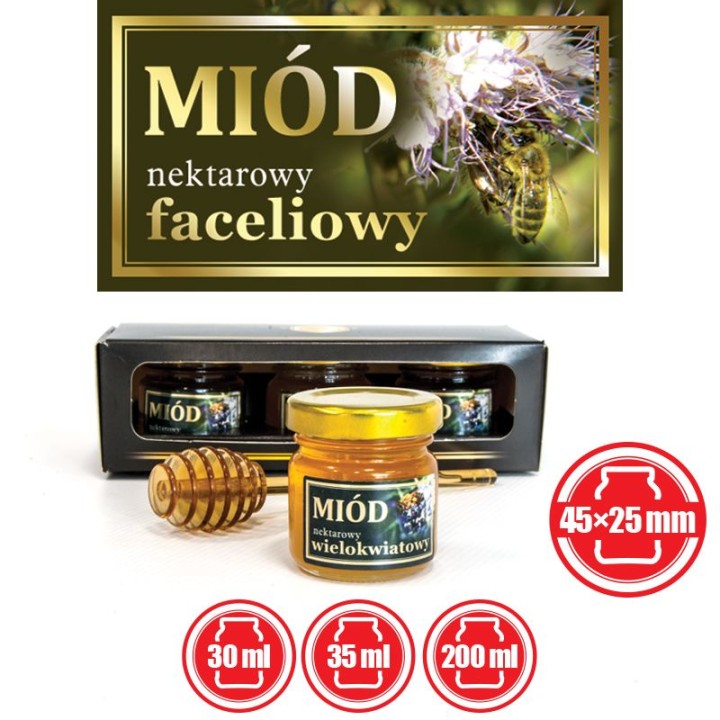 Paczka małych etykiet ze złoceniem (miód faceliowy) 10szt - wzór EM55