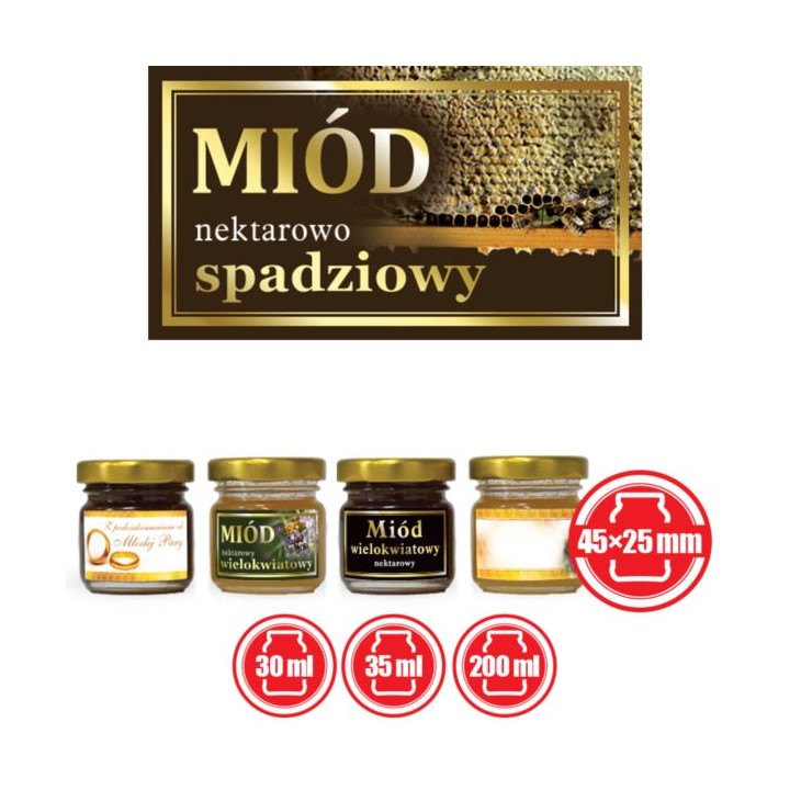 Paczka małych etykiet ze złoceniem (miód nektarowo-spadziowy) 10szt - wzór EM56