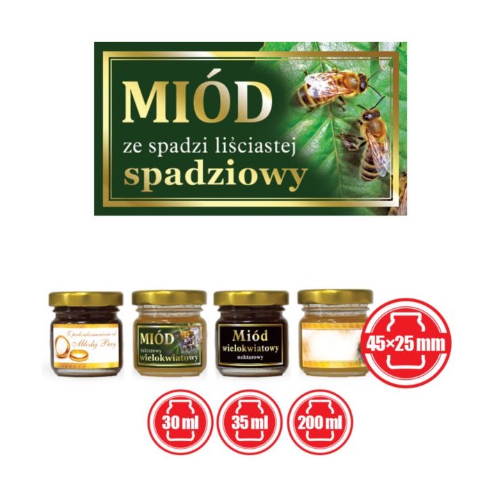 Paczka małych etykiet ze złoceniem (miód ze spadzi liściastej) 10szt - wzór EM58