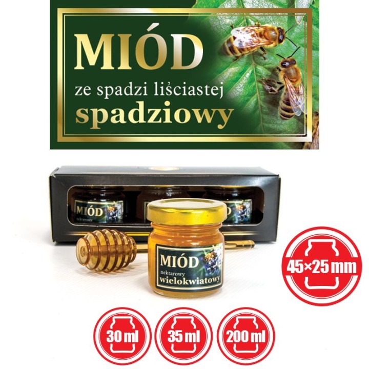 Paczka małych etykiet ze złoceniem (miód ze spadzi liściastej) 10szt - wzór EM58