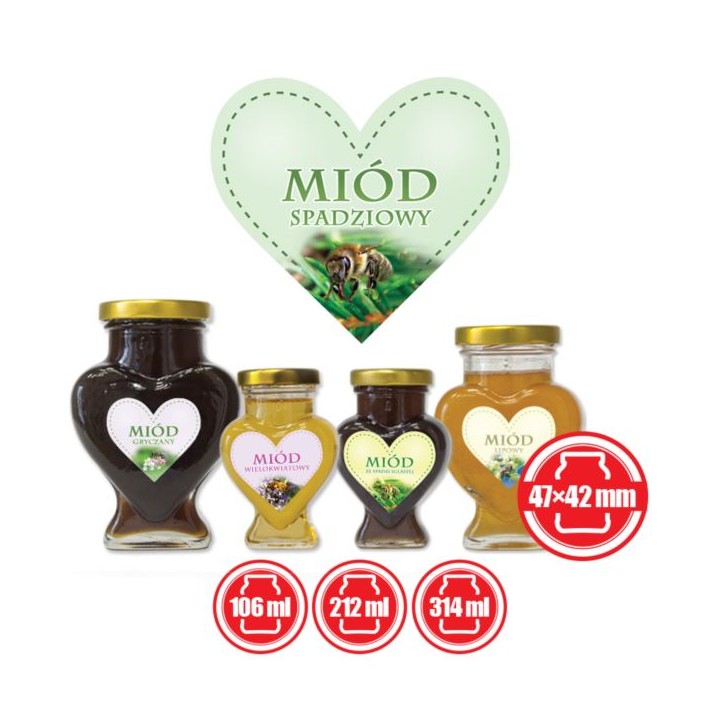 Paczka etykiet serduszek na miód spadziowy 47mm x 42mm (50szt) - wzór ES11