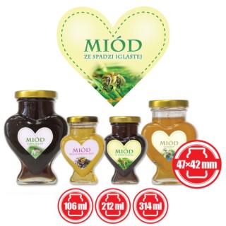 Paczka etykiet serduszek na miód ze spadzi iglastej 47mm x 42mm (50szt) - wzór ES7