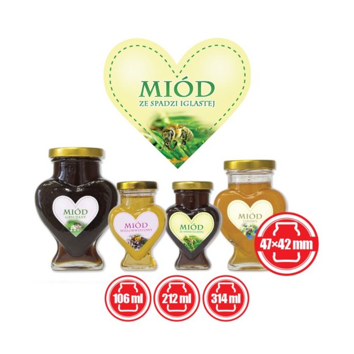 Paczka etykiet serduszek na miód ze spadzi iglastej 47mm x 42mm (50szt) - wzór ES7