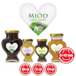 Paczka etykiet serduszek na miód gryczany 47mm x 42mm (50szt) - wzór ES9