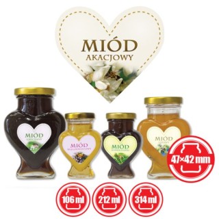 Paczka etykiet serduszek na miód akacjowy 47mm x 42mm (50szt) - wzór ES12