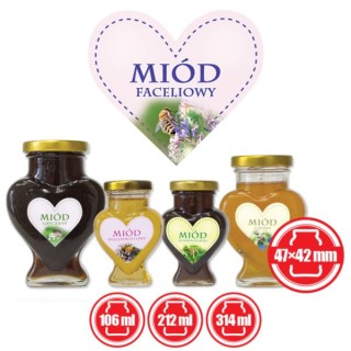 Paczka etykiet serduszek na miód faceliowy 47mm x 42mm (50szt) - wzór ES13