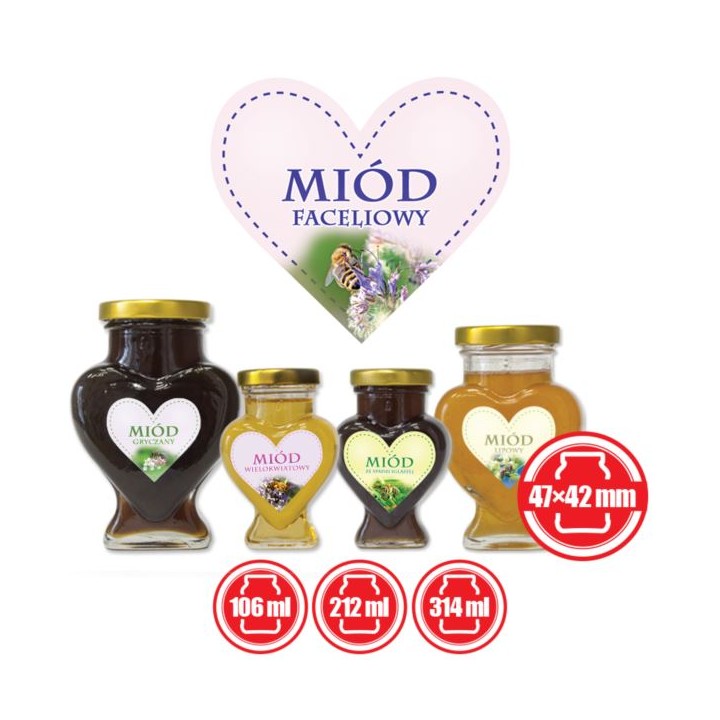 Paczka etykiet serduszek na miód faceliowy 47mm x 42mm (50szt) - wzór ES13